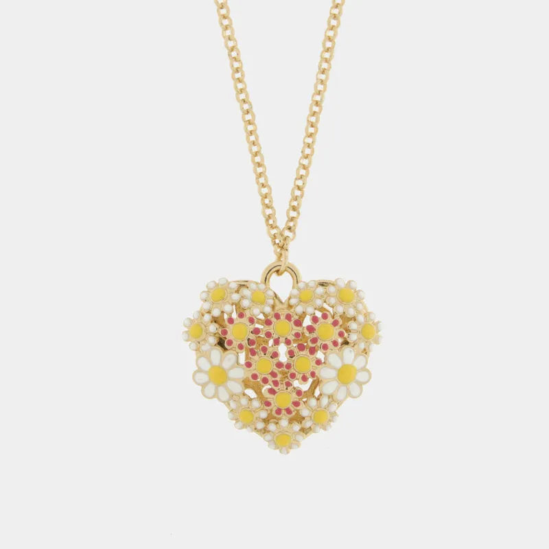 Collana in Metallo cuore impreziosito da fiori bianchi - BYSIMON gioielli