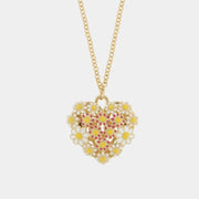 Collana in Metallo cuore impreziosito da fiori bianchi