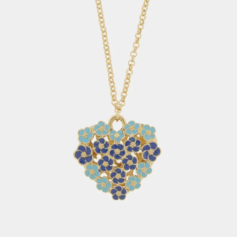 Collana in Metallo cuore impreziosito da fiori blu - BYSIMON gioielli