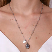 Collana in Metallo con campanella grigia scritta capri