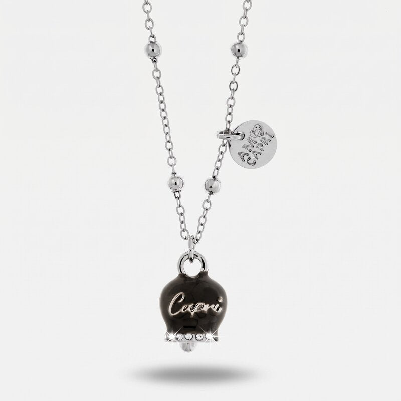 Collana in Metallo con campanella grigia scritta capri