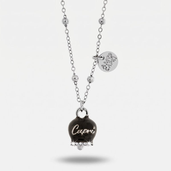 Collana in Metallo con campanella grigia scritta capri