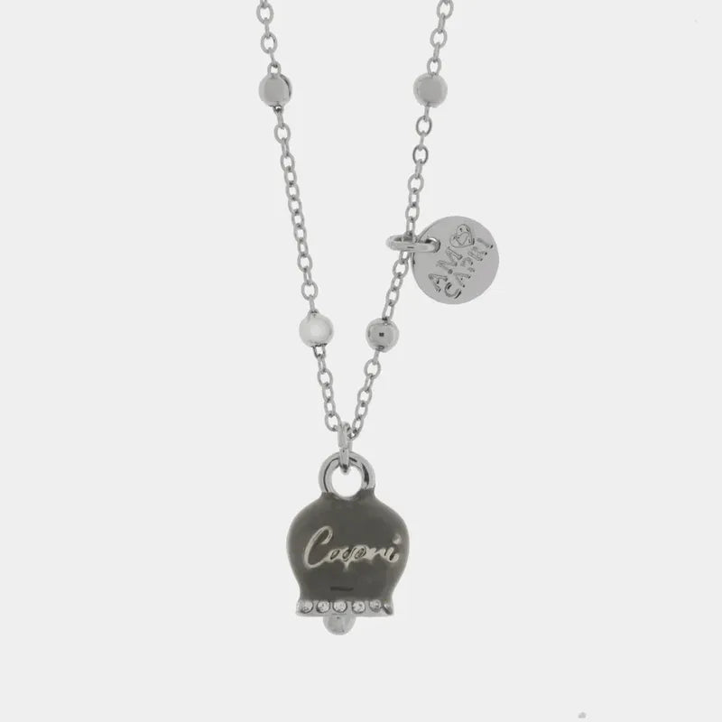 Collana in Metallo con campanella grigia scritta capri