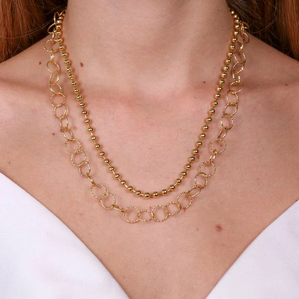 Collana in Metallo doppiofilo con cerchi e perline - BYSIMON gioielli