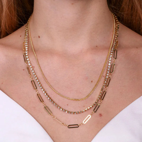 Collana in Metallo multifilo con catena e zirconi - BYSIMON gioielli
