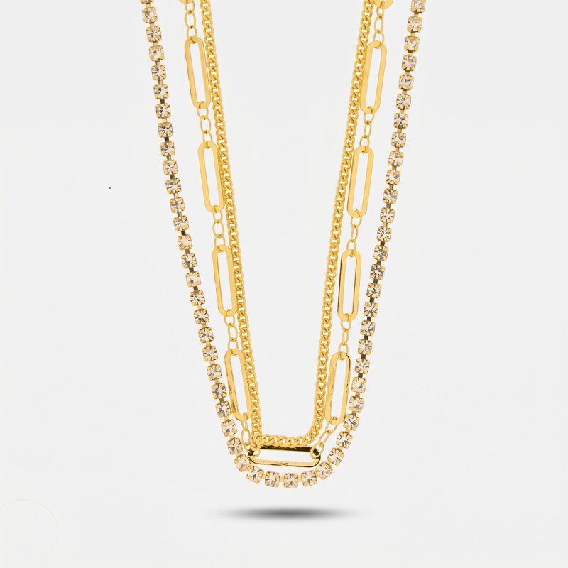 Collana in Metallo multifilo con catena e zirconi - BYSIMON gioielli