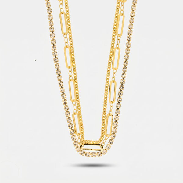 Collana in Metallo multifilo con catena e zirconi - BYSIMON gioielli