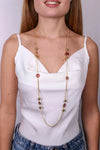 Collana in Metallo lunga con pietre marroni e perle lucide