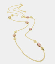 Collana in Metallo lunga con pietre marroni e perle lucide