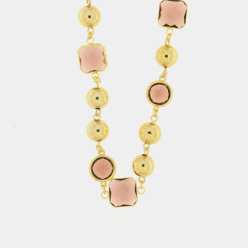 Collana in Metallo con pietre marroni e perle lucide