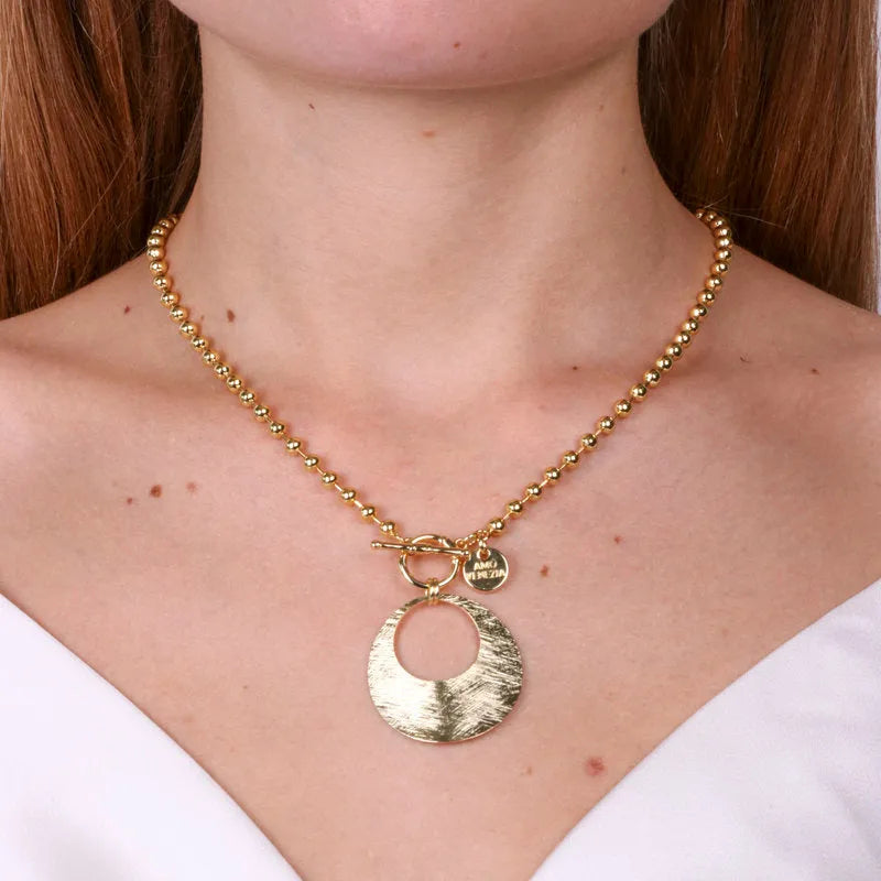 Collana in Metallo con chiusra t-bar e cerchio pendente