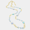 Collana in Metallo lunga coon catene , perle e cristalli blu