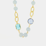 Collana in Metallo con catena doppia , cristalli e perline blu