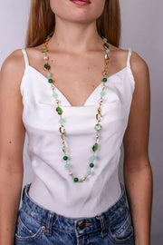 Collana in Metallo con perle e cristalli verdi