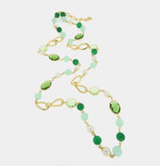 Collana in Metallo con perle e cristalli verdi