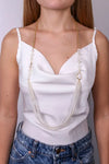 Collana in Metallo lunga con cristallo e multifilo di perle pendente