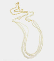 Collana in Metallo lunga con cristallo e multifilo di perle pendente