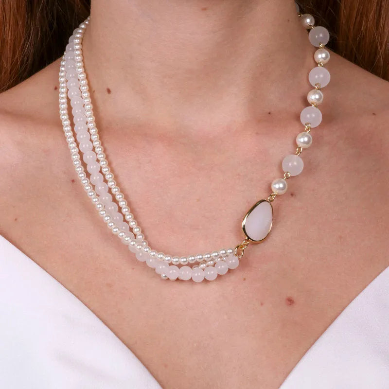 Collana in Metallo con multifilo di perle e cristallo