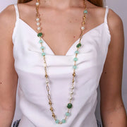 Collana in Metallo con catena e cristalli e perle verdi