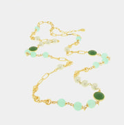 Collana in Metallo con catena e cristalli e perle verdi