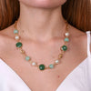 Collana in Metallo con catenine e cristalli  e perle verdi