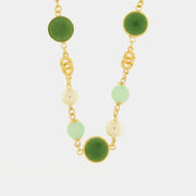 Collana in Metallo con catenine e cristalli  e perle verdi