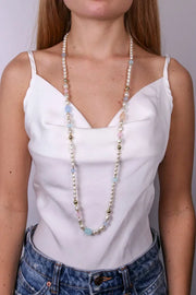 Collana in Metallo lunga con perle ovali multicolor