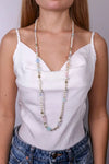Collana in Metallo lunga con perle ovali multicolor