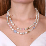 Collana in Metallo con perle allungate mukticolor - BYSIMON gioielli