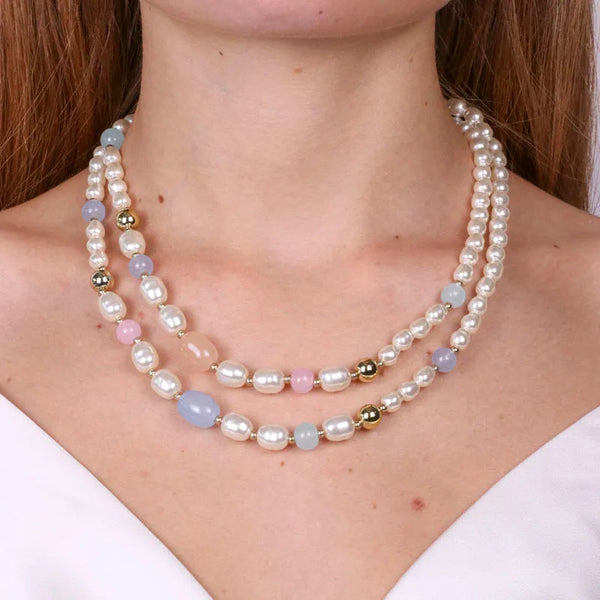 Collana in Metallo con perle allungate mukticolor - BYSIMON gioielli