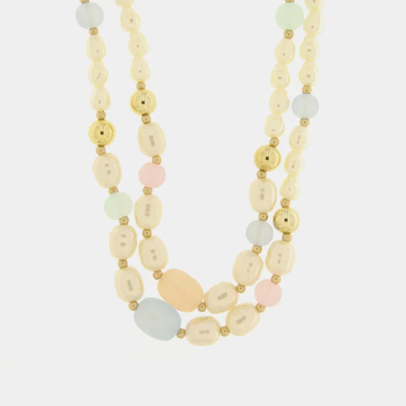 Collana in Metallo con perle allungate mukticolor - BYSIMON gioielli
