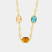 Collana in Metallo con cristalli quadrati e perle