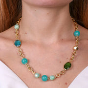 Collana in Metallo con catene a maglia ovale , cristallo e perle