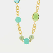 Collana in Metallo con catene a maglia ovale , cristallo e perle