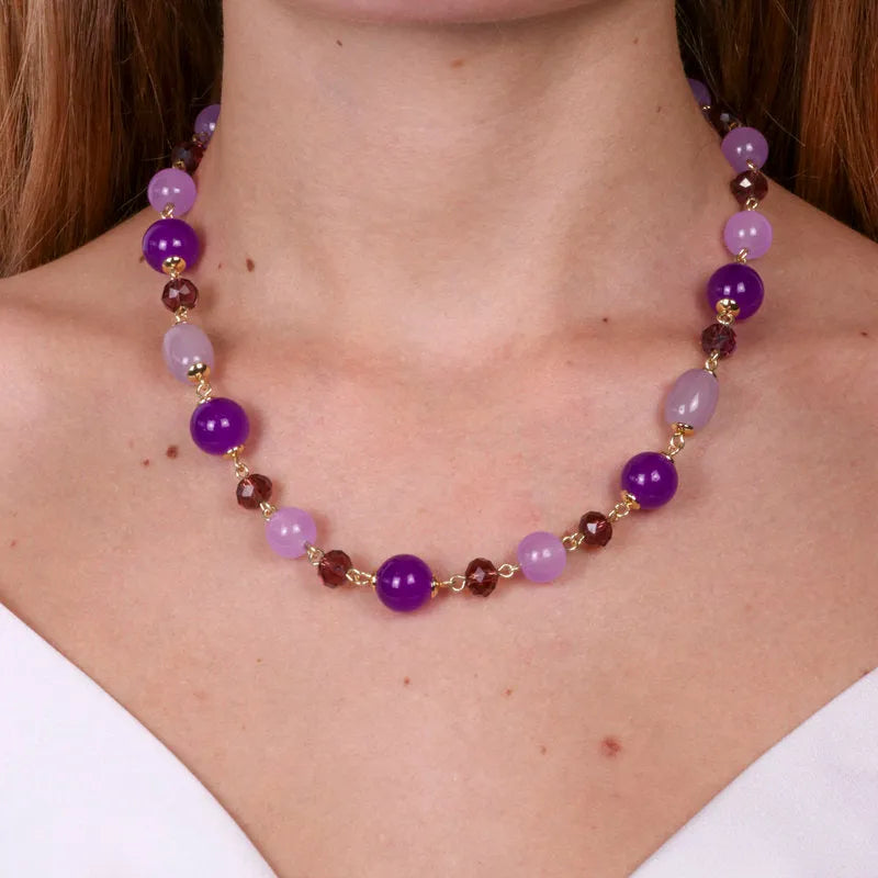 Collana in Metallo con perle viola e cristalli - BYSIMON gioielli