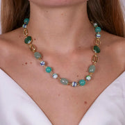 Collana in Metallo con pietre sfumate verdi