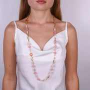 Collana in Metallo con catene , cristalli e perle rosa