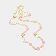 Collana in Metallo con catene , cristalli e perle rosa