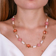 Collana in Metallo con cristalli rosa e perle