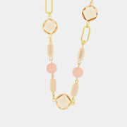 Collana in Metallo con cristalli rosa e perle