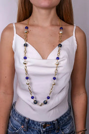 Collana in Metallo con perle nera , bianca e blu