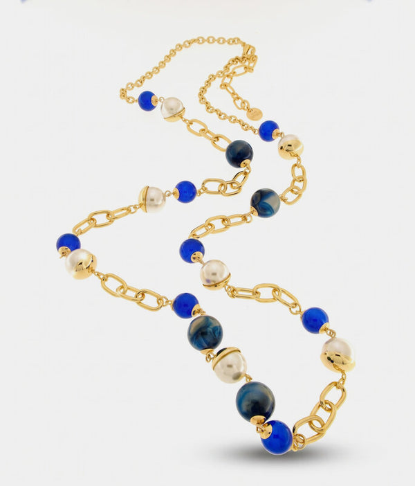 Collana in Metallo con perle nera , bianca e blu - BYSIMON gioielli