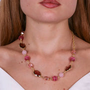 Collana in Metallo con cristalli e perle rosa