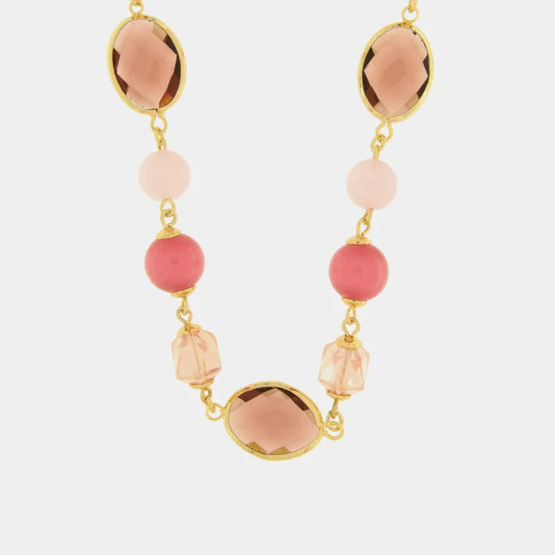 Collana in Metallo con cristalli e perle rosa