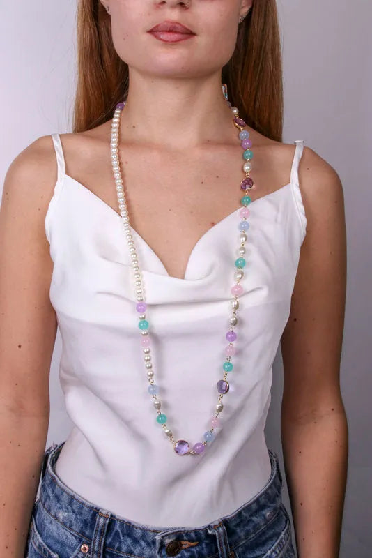 Collana in Metallo con perle bianche e multicolor