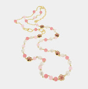 Collana in Metallo con cristalli a forma di fiore rosa e perle