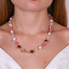 Collana in Metallo con cristalli a forma fiore e perle bianche e rosa