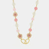 Collana in Metallo con cristalli a forma fiore e perle bianche e rosa