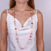Collana in Metallo con catene e perle bianche e rosa
