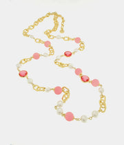 Collana in Metallo con catene e perle bianche e rosa